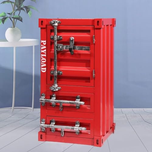 MGHRUE Metallspindschrank Industrieller Metall-Aufbewahrungsschrank Mit Schublade, Kreativer Container-Nachttisch, Aufbewahrungsschränke, Für Zuhause, Restaurant, Bar, Fitnessstudio,Rot