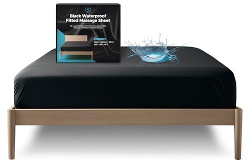 Coprimaterasso Impermeabile Queen con Angoli Profondi 35cm, Nero | Protegge da olio da massaggio, acqua e silicone. Antimacchia, silenzioso, anallergico, lavabile in lavatrice. Nuru