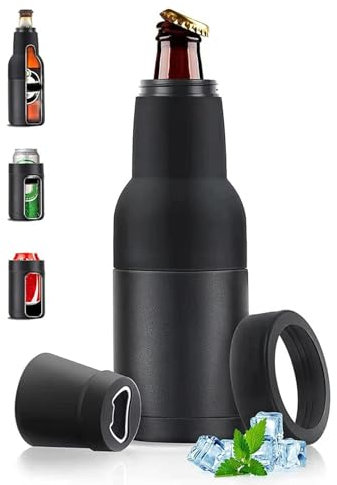 Beer Cooler for Bottles - 3 in 1Beer Bottle and Can Cooler with Beer Opener, 12 Oz. Slim Can Beer Bottle Insulators Holder, Vacuum Insulated Double Walled Stainless Steel