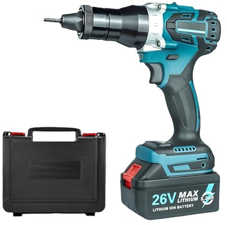 LADECNERHT 16000n Pistola Remachadora a Batería Compatible con 26v Batería Remachadora Electrica Sin Escobillas con 5.2ah Baterías, 16000n Tuerca De Remache Automático Incl