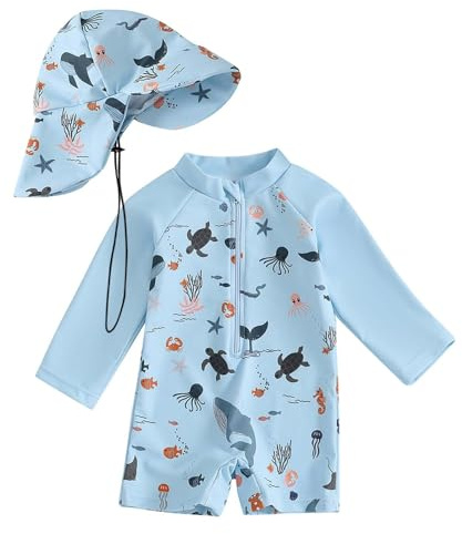 Costume da Bagno per Neonato, Anti-UV, Tuta da Nuoto a Maniche Lunghe e Cappello Bagno Set UPF 5+ Protettivo in Neoprene Solare Muta Surf Swimsuit Spiaggia Mare Piscina, Spiaggia, Immersioni