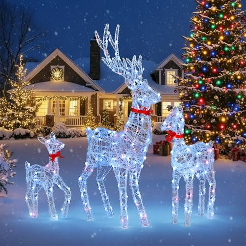 YITAHOME 3-Piece Christmas Reindeer Set, Light-Up Deer Family with Remote, 210 LEDs with 89 Lighting Modes, Detachable Antlers & Neck, Pre-Lit Holiday Decoration for Indoor & Outdoor