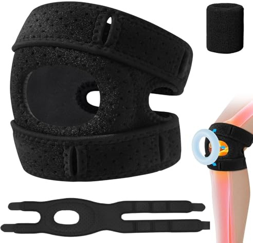 Gorsmoon Verstellbare Kniebandage für Damen & Herren – Kniebandagen bei Arthrose & Knieschmerzen – Patella-Stütze & Knie Support für Sport & Alltag (Schwarz, Erwachsene L)