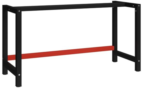 ACAGALA Werkbank Gestell Höhenverstellbar, Werkbankgestell 150 x 57 x 79 cm, Tischgestell Metall, Mattschwarz und Mattrot