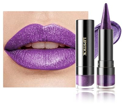 Rosso a Libro Glitter Metallico, Viola Scuro Rosso a Libro Lunga Tenuta | Lustrino rosso a labbro senza trasferimento, rossetto impermeabile ad alta pigmentazione, 2 in 1 matita per labbra e ombretto
