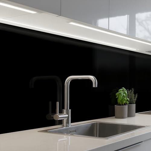 KitchenYeah© Spritzschutz Küchenrückwand Selbstklebend Küche Rückwand | 60x150 cm - Küchenwand Wand Küchenfront Verkleidung Küchenspritzschutz Schwarz - Einfarbig - Farbe