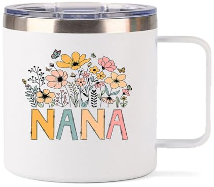 Xinvast Nana Gifts,Nana Coffee Mug with Handle,Stainless Steel Travel Tumbler Cup Double Wall Vacuum Insulated Tea Cup for Grandma Gigi Mimi 14oz