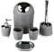 6tlg Badset Badezimmer Zubehör Set Organizer: Seifenspender, Zahnputzbecher, Kosmetikeimer, WC Bürste und Halter, Seifenschale, Mülleimer, Zahnbürstenhalter, Badgarnitur (Grau Dunkel Design 1)