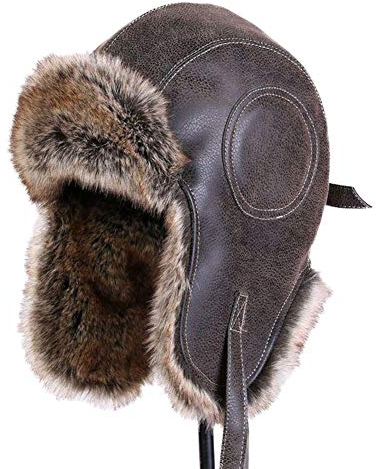 Insun Unisex Fliegermütze mit Kunstleder Warme Trappermütze Wintermütze Fellmütze Erwachsenen Winter Mütze für Herren Braun M Hut Umfang 56-58cm