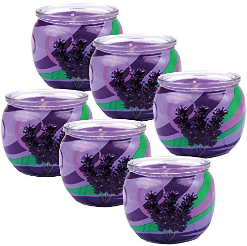 HS Candle Duftkerzen Motiv 6er Pack im Glas, lange Brenndauer und angenehmer Duft (Lavendel)
