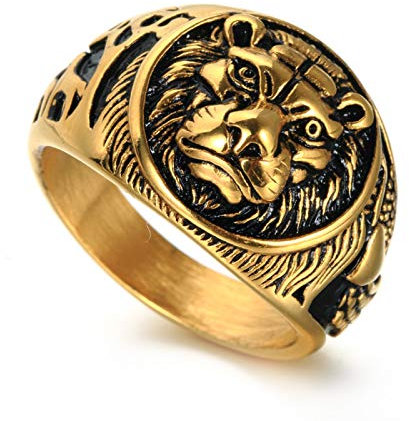 Daesar Edelstahl Herren Ring Edelstahlring Gold Löwe Tier Freundschaftsring Ring für Beste Freunde Gr.62 (19.7)