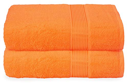GLAMBURG Baumwolle 2er-Pack übergroße Badetücher 100 x 150 cm, große Badetücher, Ultra saugfähig, kompakt, schnell trocknendes und leichtes Handtuch — Orange