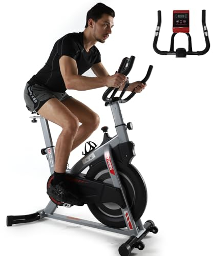 ISE Heimtrainer Fahrrad Indoor Fitnessbike Hometrainer Fahrrad, Indoor Bike mit Herzfrequenzmonitor&LCD Monitor, Exercise Bike, Ergometer Fahrrad Verstellbarer Lenkrad, Fitnessbike für Zuhause