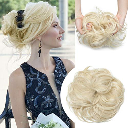 Dick 80g Große Haarteil Haargummi Extensions Messy Bun Dutt Hochsteckfrisuren Voluminös wie Echthaar Haarverlängerung Bun Hair Extensions Gebleichtes Blond