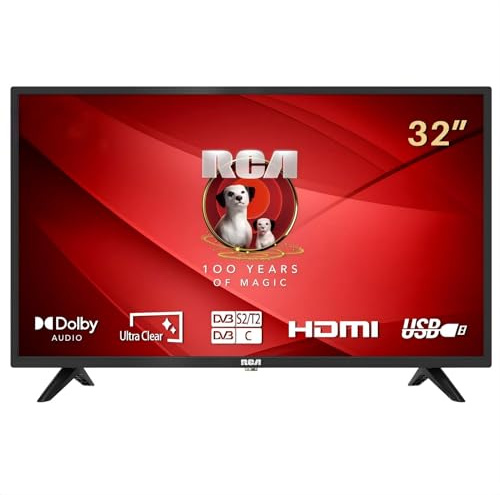 RCA RS32F3 Android Smart TV 81cm (32 Inch FHD 1920x1080p) with Google Assistant, Chromecast, Remote Control with Microphone, Prime Video, Netflix, Google Play Store for Disney+…, Triple Tuner