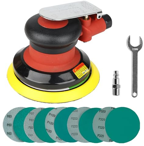 UPWOOD 5 inch Air Random Orbital Sander, MAX 12000 RPM 3/16 Orbit Heavy Duty Dual Action Pneumatic Palm Sander, for Auto Body Woodworking Metal, with 10 Sandpapers & Extra Backing Pad