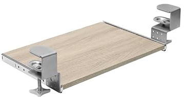 FIX&EASY Tastaturauszug klemmbar mit Tastaturablage 390X400mm sonoma eiche Dekor, Tischklemmen höhenverstellbar silber, Schienen verzinkt 400mm, Auszug für Mini Tastatur Maus Laptop Dockingstation