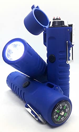 Multifunction Waterproof Dual Arc Lighter with LED Flashlight and Compass. Outdoors Survival Tactical Tool. BLUE colour