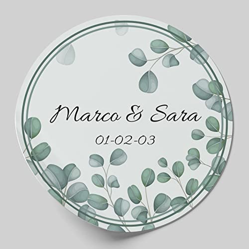 56 Etichette adesive personalizzate da 4 cm per matrimonio, compleanno, comunione, nascite, battesimie feste. Adesivi con testo personalizzabile (4 cm, Modello C)
