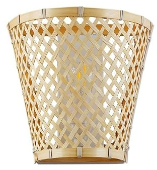B·LED BARCELONA LED Wandleuchte aus Rattan mit Sockel E27, Weiß und Lampenschirm in Form eines Korbs, Bambus, Rattan, für Licht oben und unten im Innenbereich, Nachttisch, Wohnzimmer, Schlafzimmer