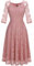 Dressystar Robe de Soirée Cocktail Femme Midi Dentelle Manche Longue sous Genou Robe de Mariage Invitée Col en V Glamour et Chic Blush XXXL