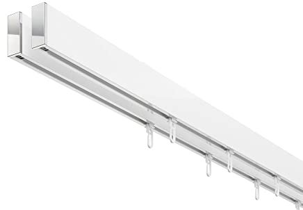 DécoProfi Gardinenstange Innenlauf 2-läufig Set rechteckig Above Weiß/Verchromt I Länge: 480cm Aluminium für Deckenmontage I Als Gardinenschiene & Vorhangstange geeignet