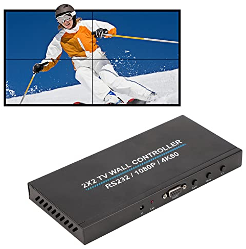 Bewinner 2x2-HDMI-Videowand-Controller, 4K bei 60 Hz HD-Display, 180 Grad Drehbar, 1080p-Bildschirmspleißung, Unterstützung von 2x2, 1x2, 1x3, 1x4, 2x1, 3x1, 4x1(EU)