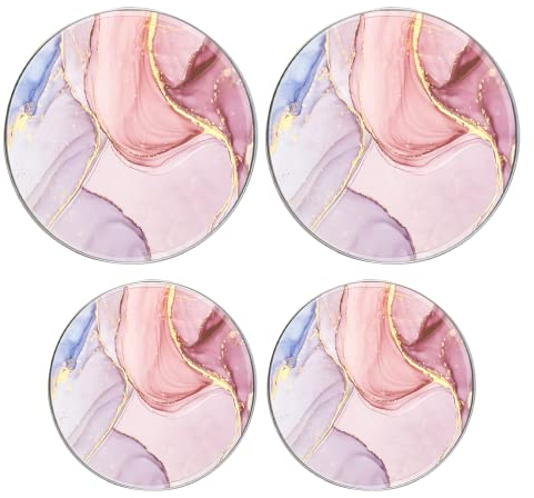 Round Gas Stove Burner Covers Set of 4,8 Inches and 10 Inches,Electric Stove Burner Covers,Metal Stove Burner Cover,Pink Purple Marble