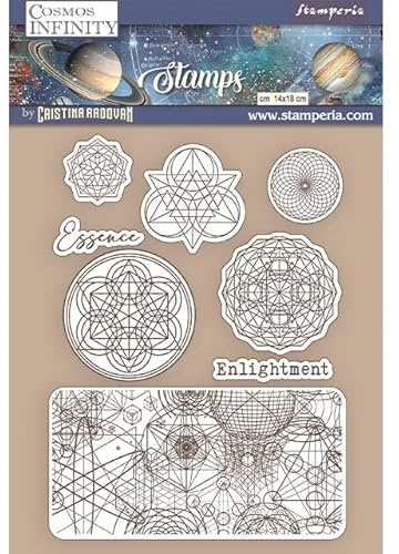 Stamperia International HD Rubber Stamp-Cosmos Infinity-Essence Symbols, Grey, 14 x 18 cm