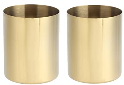 Beufee 2 Stücke Gold Stifthalter, Gold Bleistift Stift Organizer Tasse Edelstahl Stifthalter Metall Make-up Pinselhalter Make-up Pinselhalter für Zuhause
