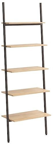 vidaXL Anlehnregal mit 5 Ablagen Bücherregal Büroregal Standregal Aktenregal Leiterregal Wandregal Bücher Regal Hellbraun Schwarz 64x34x185,5 cm