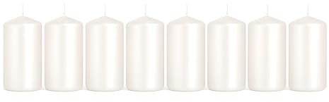 Pillar Candles Pack of 8 Unscented Pearl Metallic - 10 x 5 cm / 4 x 2 in - Long Burning Up to 20 Hours - Elegant Dripless Wax Candles for Weddings, Christmas, Parties, Events, Home, Table Decoration