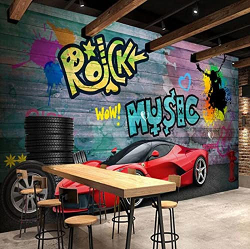 Wandbild 3D Stereo Rot Sportwagen Graffiti Tapete Retro Café Restaurant Hintergrund Wanddekor Fresko Papel Murals*400cmx280cm(157.4x110.2inch)