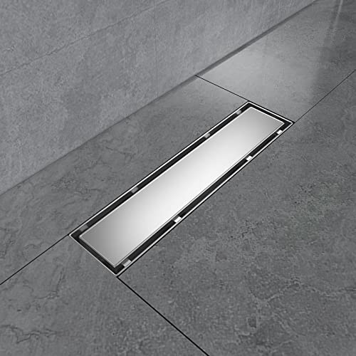 EMKE Duschrinne 30cm Edelstahl Duschablauf Flach, Siphon mit Geruchsstop/Haarsieb Randablauf,2-1 in Design Seitenreihendesign Duschablauf Ablaufrinne Dusche Duschabfluss für Badezimmer
