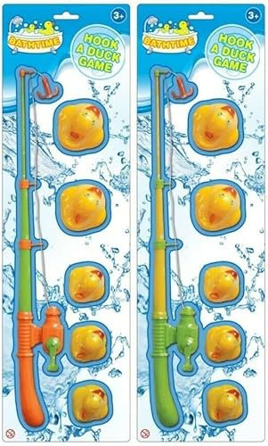 PEBBLE HUG 2Pc Duck Hooking Game for Kids, Hook a Duck Style Bath Toys for Toddlers, Bath Tub Pool Duck Hook Toy for Babies, for Birthday, Pool Parties, Christmas (Set of 2)