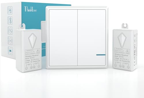 Funkschalter, 230V Thinkbee Wireless Lichtschalter Set mit Funk Fernbedienung, Wasserdicht Staubdicht Feuerfest Funktaster mit Empfaenger Fernbedienung 1000W Geräte bis zu 500 m, -40~+70℃, SW 2 Set