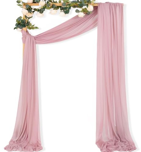 MLMC Rideau drapant en forme d'arche de mariage - 6 m - Rose poudré - En mousseline de soie - Pour cérémonie, mariage, décoration de fond photo