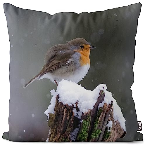 VOID Rotkehlchen Winter Vogel Kissenbezug Kissenhülle Polyester Weihnachten Deko Winter Outdoor Dekoration, Kissen Größe:40 x 40 cm
