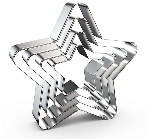 Ausstechformen-Set mit Sternen, groß – 12,7 cm, 10,2 cm, 7,6 cm, 5,1 cm – abgerundete Pentagramm-Stern-Ausstechformen – Edelstahl