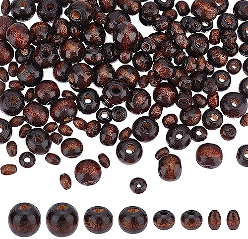 PH PandaHall Holz-Abstandshalter, 4 Stile, Makramee-Perlen, Kokosnussbraun, natürlich bemalte Holzperlen für Schmuck, Haarzöpfe, DIY, Handwerk, Schlüsselband, Dekoration