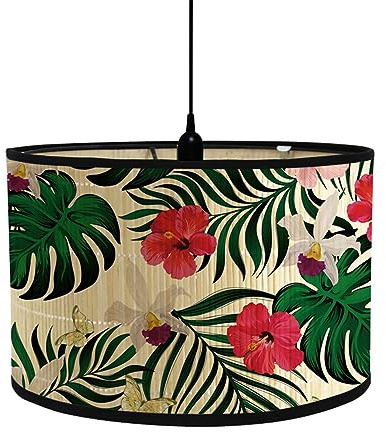 FANSU Round Drum Light Shade for Table Lamp, Modern Tropical Plant Pendant Lampshades Easy Fit for Living Rooms, Bedroom, Hallways, Reading Room (Butterfly,30x30x20cm)