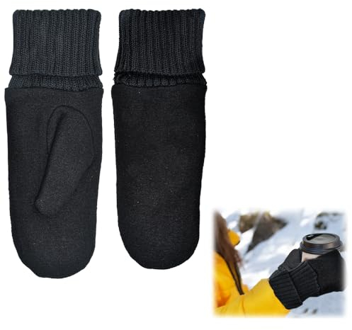 CAREDGO Fäustlinge Handschuhe Wollhandschuhe Schwarz 25cm *9cm Thermo Warm Winterhandschuhe Fahrradhandschuhe Skihandschuhe für Damen Winter