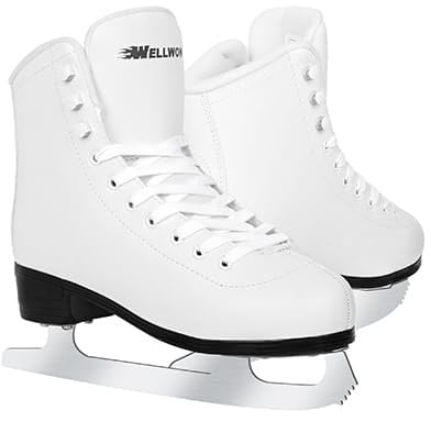 WELLWON Eiskunstlaufschuhe für Damen Mädchen Schnürschuh Erwachsene Eishockey Schlittschuhe für Outdoor und Eisbahn, Weiß