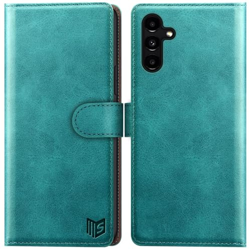 SUANPOT [RFID Schutz für Samsung Galaxy A15 5G Hülle PU Leder Handyhülle Lederhülle Klapphülle Kartenfach Flip Cover für Samsung A15 Handy hülle Leather Wallet Phone Case Blau Grün