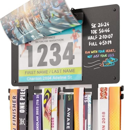 BLAUBECK Medaillenaufhänger für Läufer, Marathon-Medaillenhalter, Wandaufhänger und Renn-Lätzchenbretter Halter mit Kreidetafel-Marker – hält bis zu 50 Medaillen, 40 Rennlätzchen