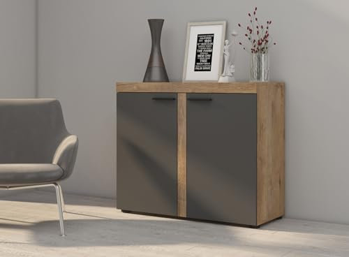 BROMARKT Samba Kommode - Kommode mit Regalen - Wohnzimmerschrank - Komodenschrank - Komode für Schlafzimmer und Wohnzimmer - Wohnzimmer Möbel - 97x82 cm - Graphit