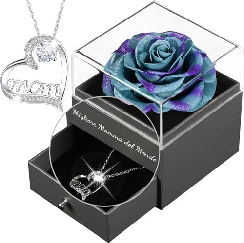 Festa della Mamma Idee Regalo,Migliore Mamma del Mondo Regali per Mamma,Regalo Festa della Mamma,Yamonic Rosa Eterna con Collana,Rosa Stabilizzata Vera per Mamma,Regalo Mamma Compleanno,Cielo Stellato