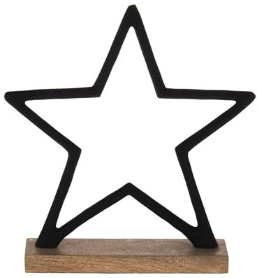 EGLO LIVING Deko Stern Baliguian, stehender Weihnachtsstern Fensterbank, Weihnachtsdeko zum Hinstellen, Tischdeko Weihnachten aus Metall in Schwarz und Holz in Natur, 25 x 26 cm