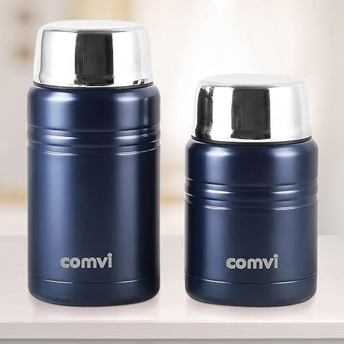 La Comvi Food flasks for hot Food 750 & 500 ML- Upto 12h hot & 24h Cold - Double Wall Thermal Insulated Soup Flask -100% BPA Free Food Container - Vacuum Lunch Box -SUS304 Stainless Steel -Blue