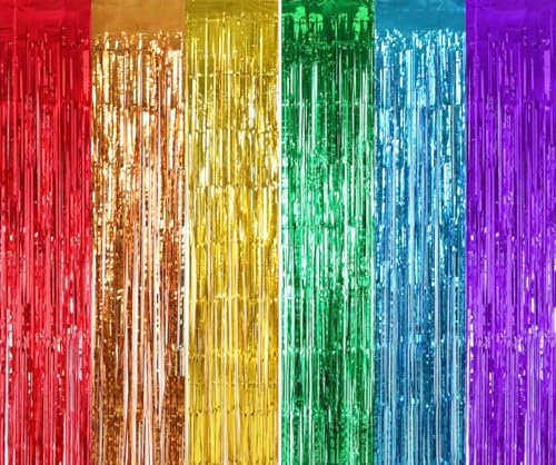 TONIFUL Regenbogen-Tür-Luftschlangen, Party-Fotokabinen-Hintergrund, metallische Luftschlangen, Regenbogen-Folien-Fransenvorhänge für Halloween, Geburtstag, Neujahr, Junggesellinnenabschied